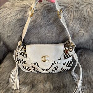 NWT Just Cavalli Elegant Gray and Black Shoulder Bag with Gold Accents